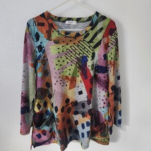 Jess & Jane Pop Art Brushed Patch Pockets Tunic Size Large